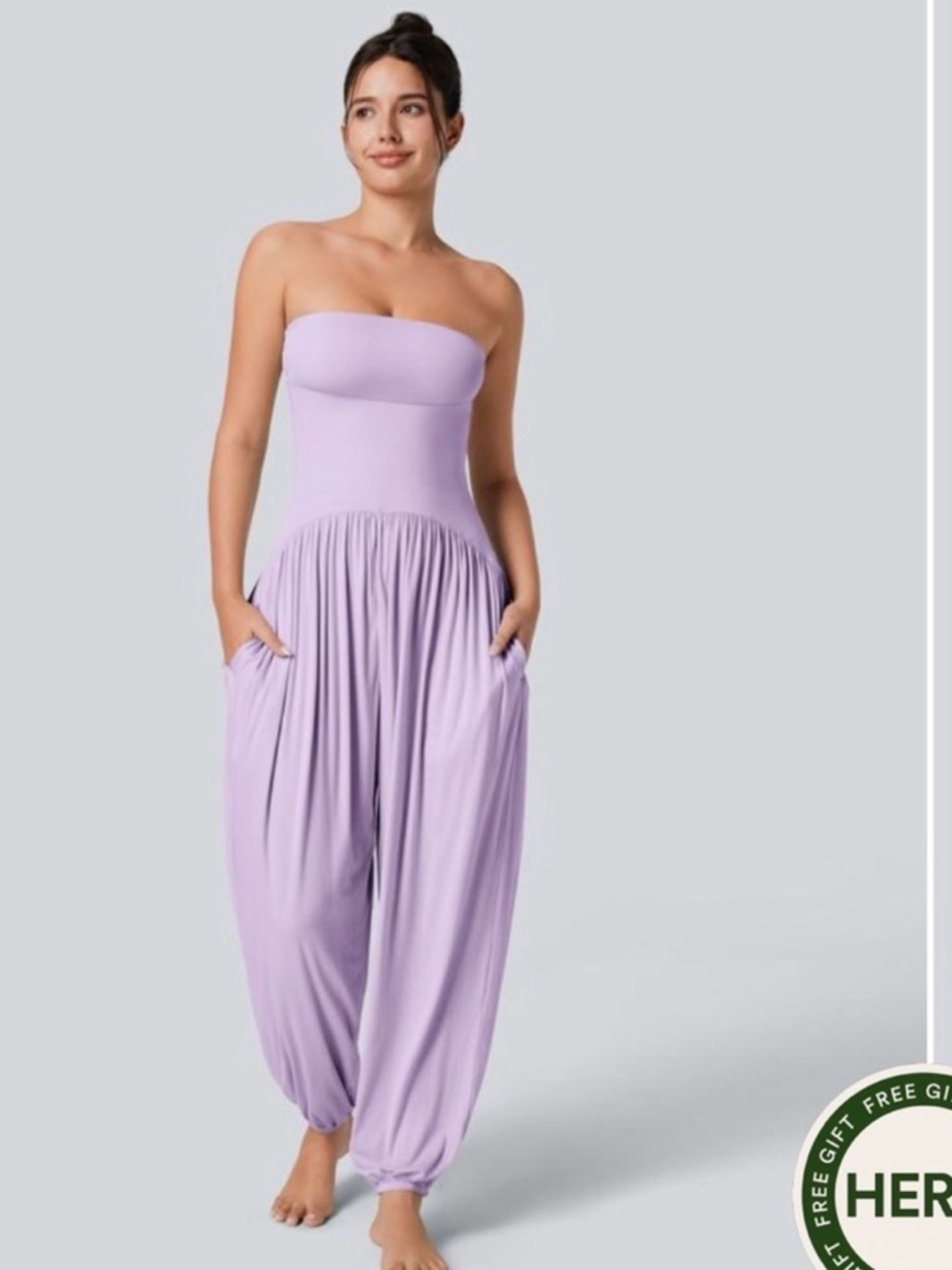 HALARA Lavender Strapless Harem Jumpsuit
